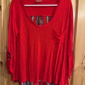 Women's Red V-Neck Top